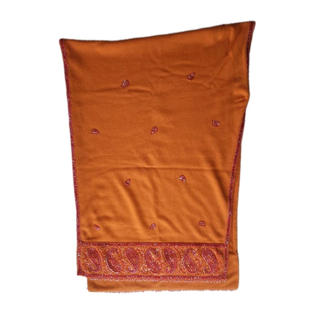 Unbranded Heavy Large Ethnic Orange Knit Beaded Scarf Shawl 23" × 71" - Picture 5 of 6